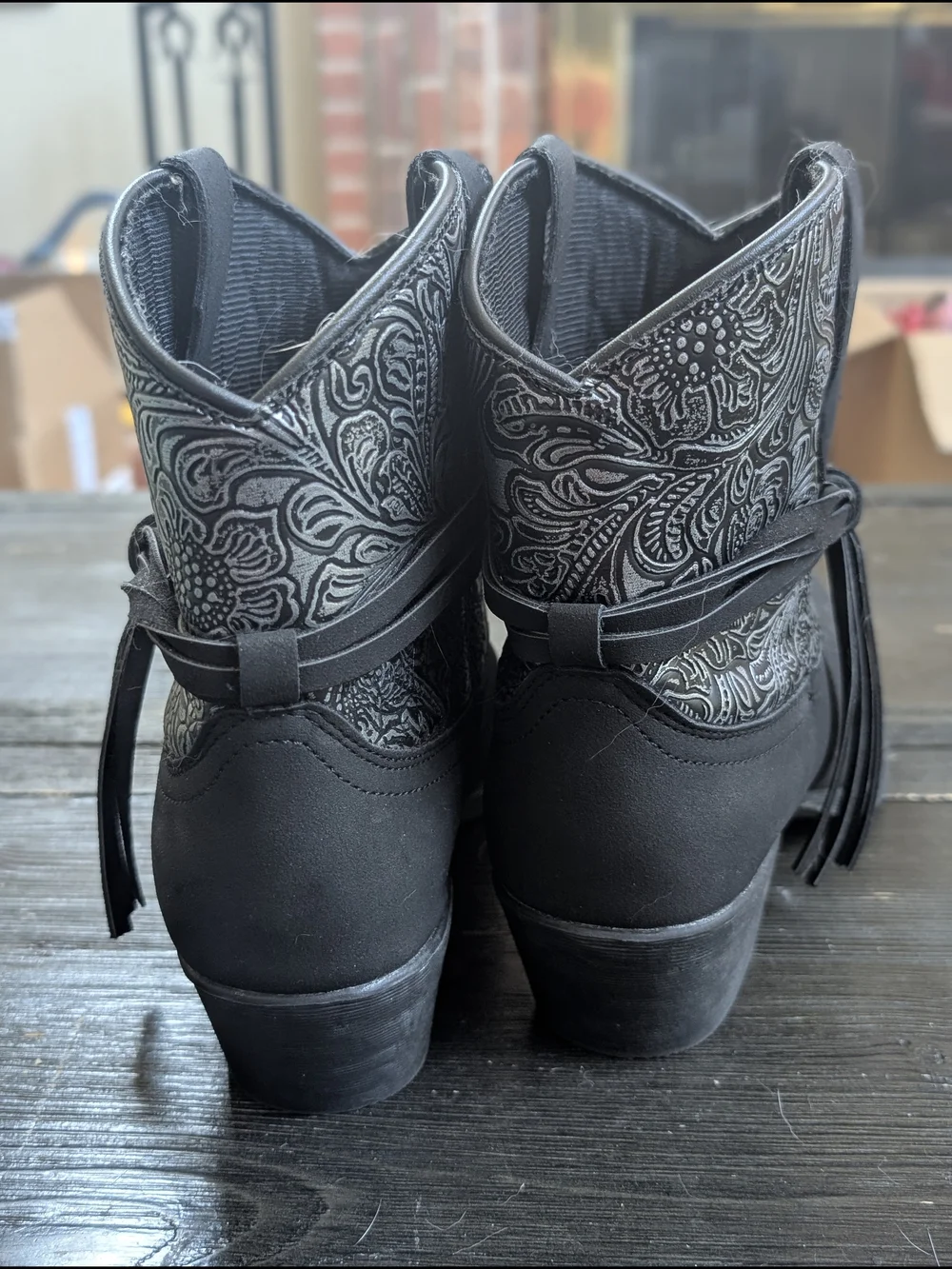 Dingo Black Western Ankle Booties Embossed Tassel Cowgirl Boots